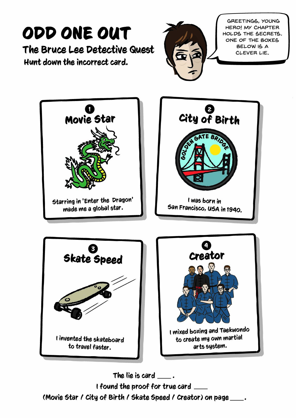 Preview of Bruce Lee Odd One Out activity sheet