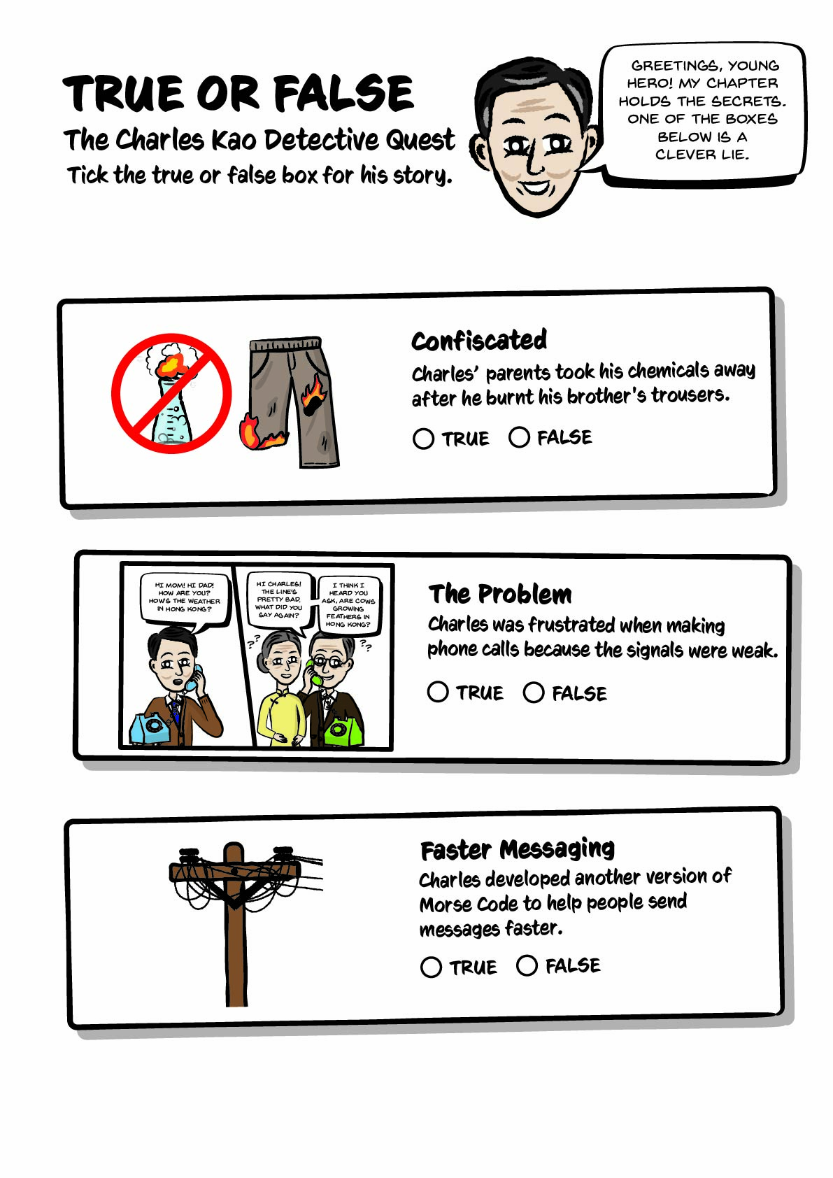 Preview of Charles Kao True or False activity sheet