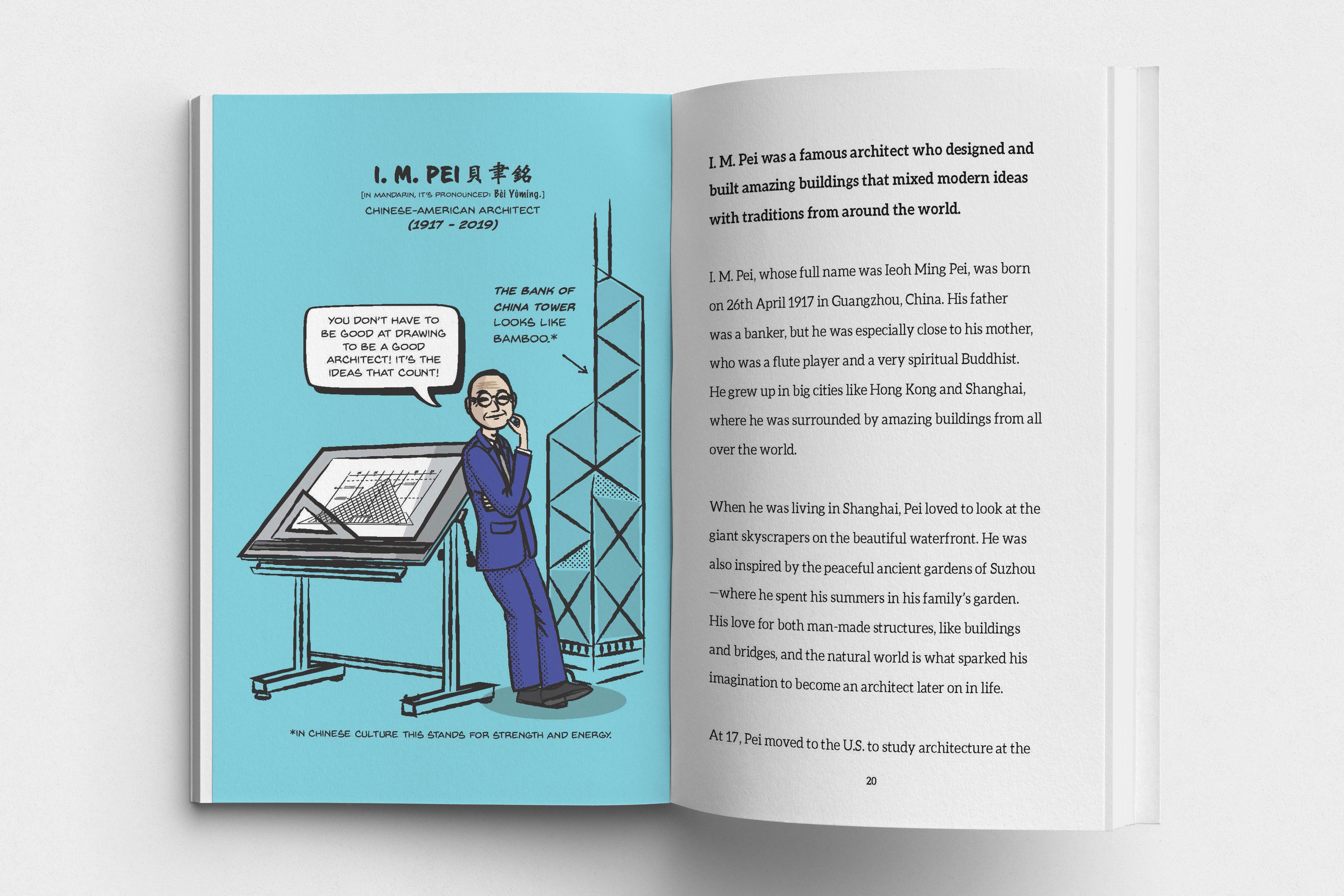 Heroes from the East—open spread showing I.M. Pei chapter