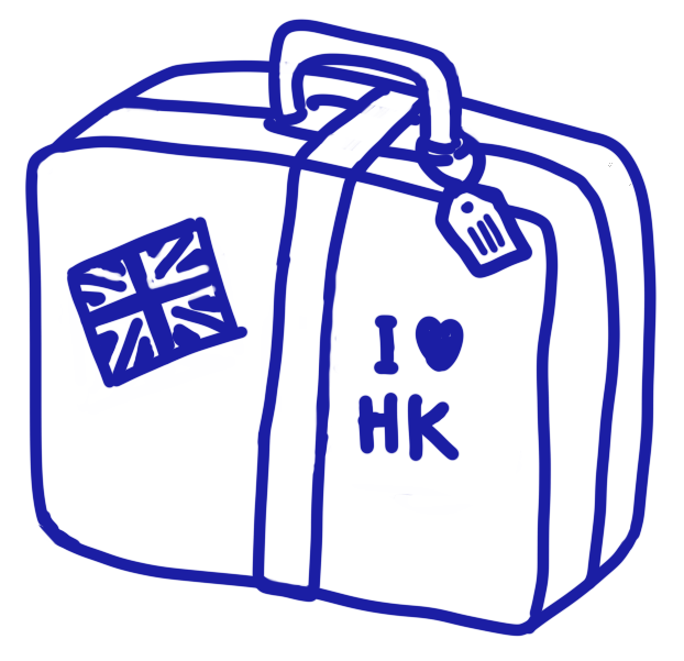 Doodle sketch of a suitcase with a Hong Kong luggage tag